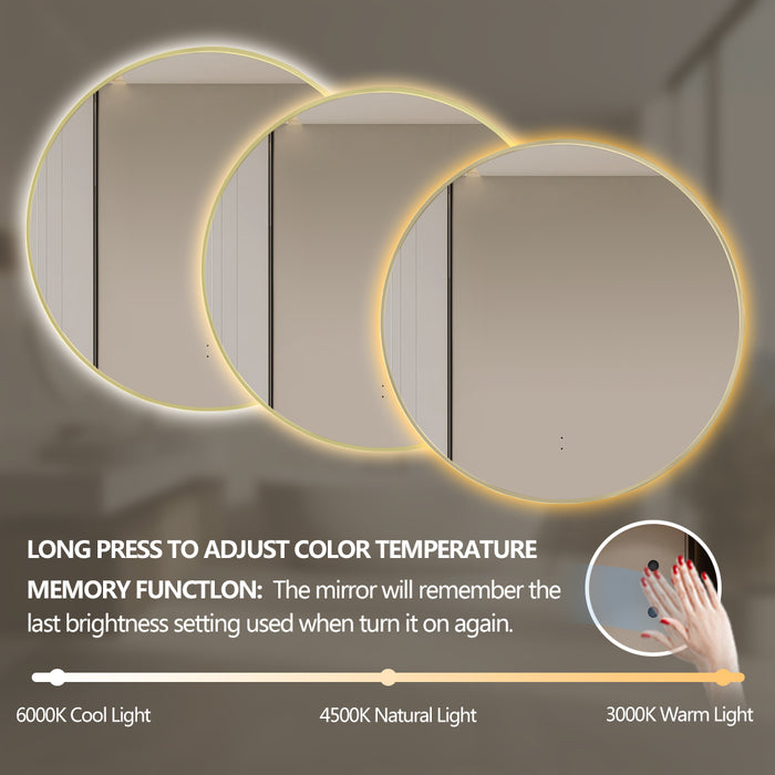 Round Touchless Back-Lit Brushed Gold 600mm LED Mirror - Three Light Temperatures