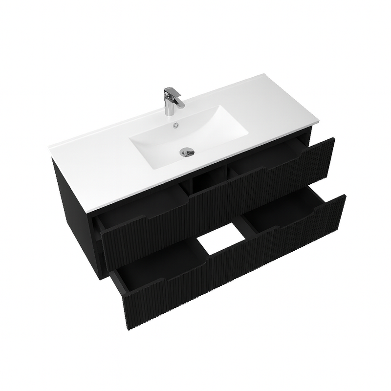 Kelsa 1200 Fluted Matte Black Wall Hung Vanity - Acqua Bathrooms