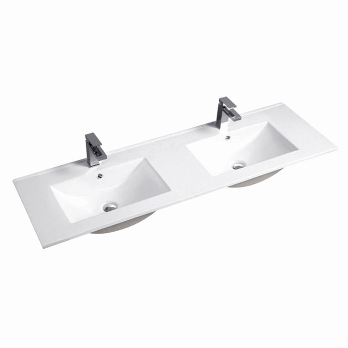 1500mm Double Bowl Slimline Standard Ceramic Top with Overflow - Acqua Bathrooms