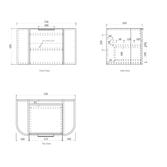 Bondi 750 Curved Woodland Oak Fluted Wall Hung Vanity - Acqua Bathrooms