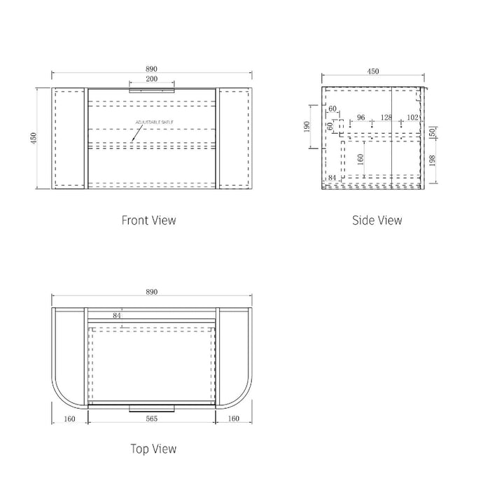 Bondi 900 Curved Woodland Oak Fluted Wall Hung Vanity - Acqua Bathrooms