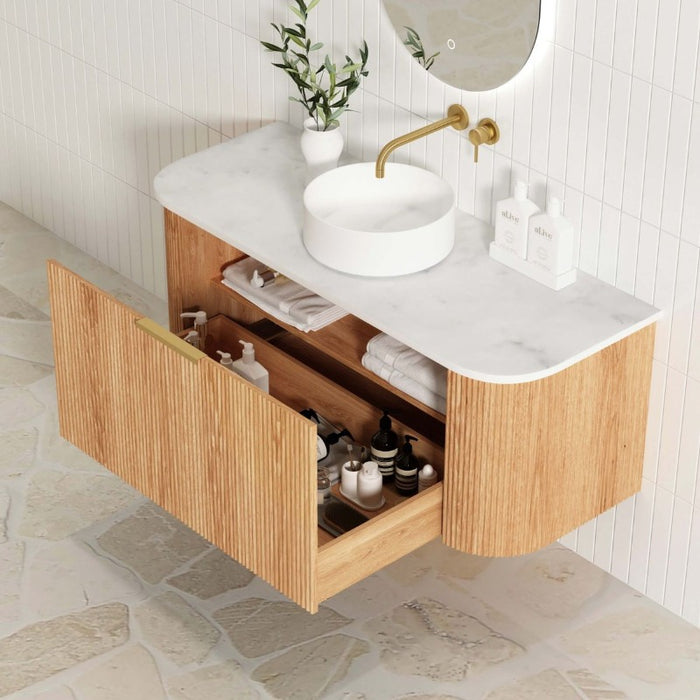 Otti | Bondi 1200 Curved Woodland Oak Fluted Wall Hung Vanity - Acqua Bathrooms