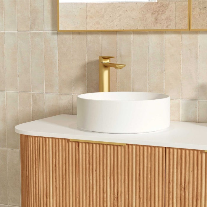 Otti | Bondi 1800 Curved Double Woodland Oak Fluted Wall Hung Vanity - Acqua Bathrooms