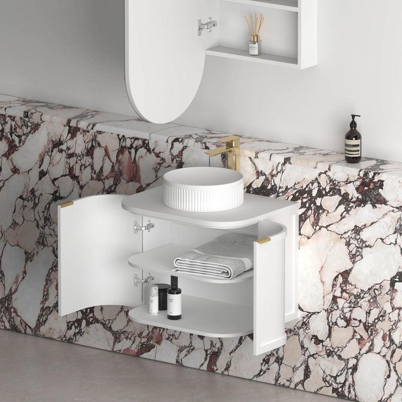 Hampshire 600mm Curved Matte White Wall Hung Vanity - Acqua Bathrooms