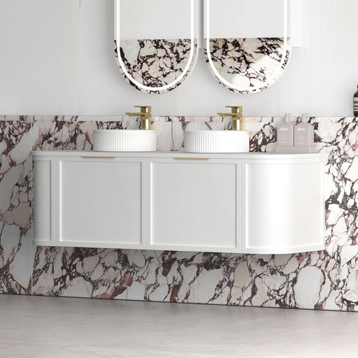 Hampshire 1500mm Curved Double Matte White Wall Hung Vanity - Acqua Bathrooms