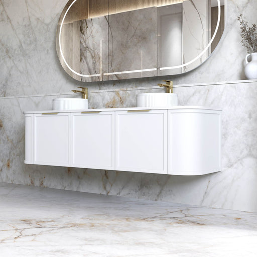 Hampshire 1800mm Curved Double Matte White Wall Hung Vanity - Acqua Bathrooms