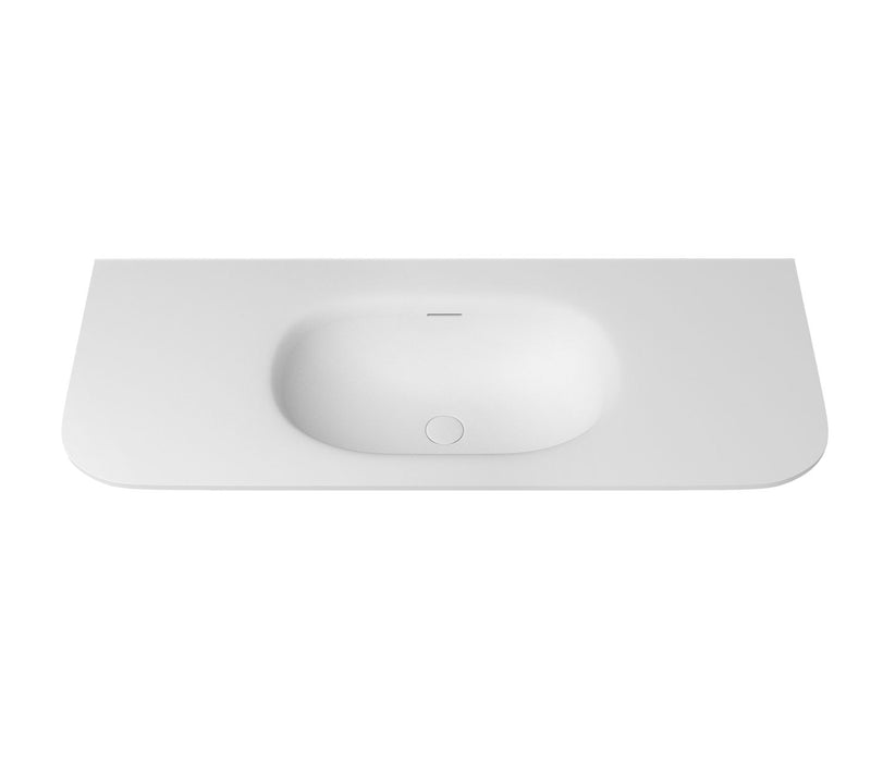 1200mm Curved Matte White Solid Surface Stone Integrated Top with Overflow