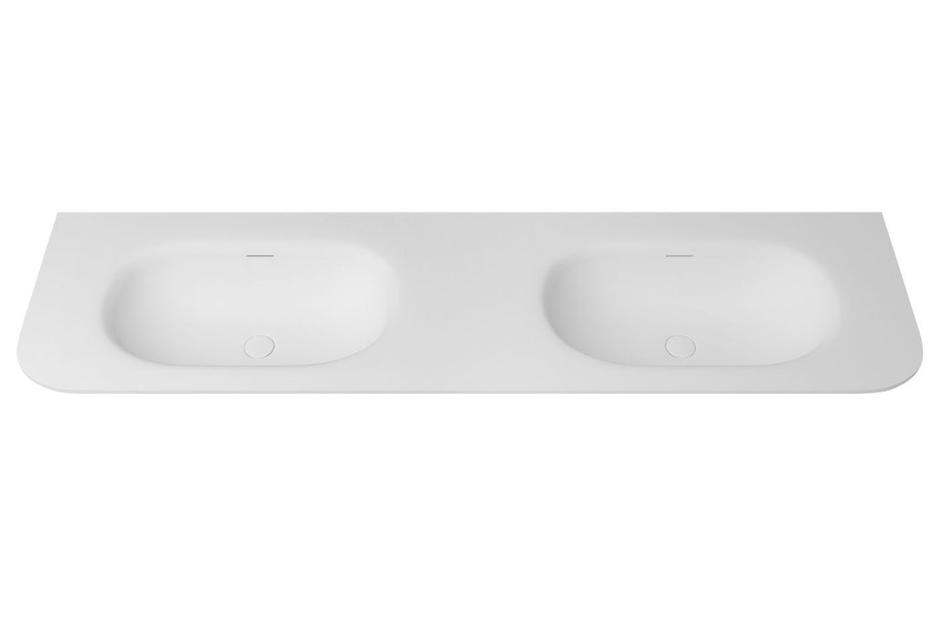 1800mm Double Curved Matte White Solid Surface Stone Integrated Top with Overflow