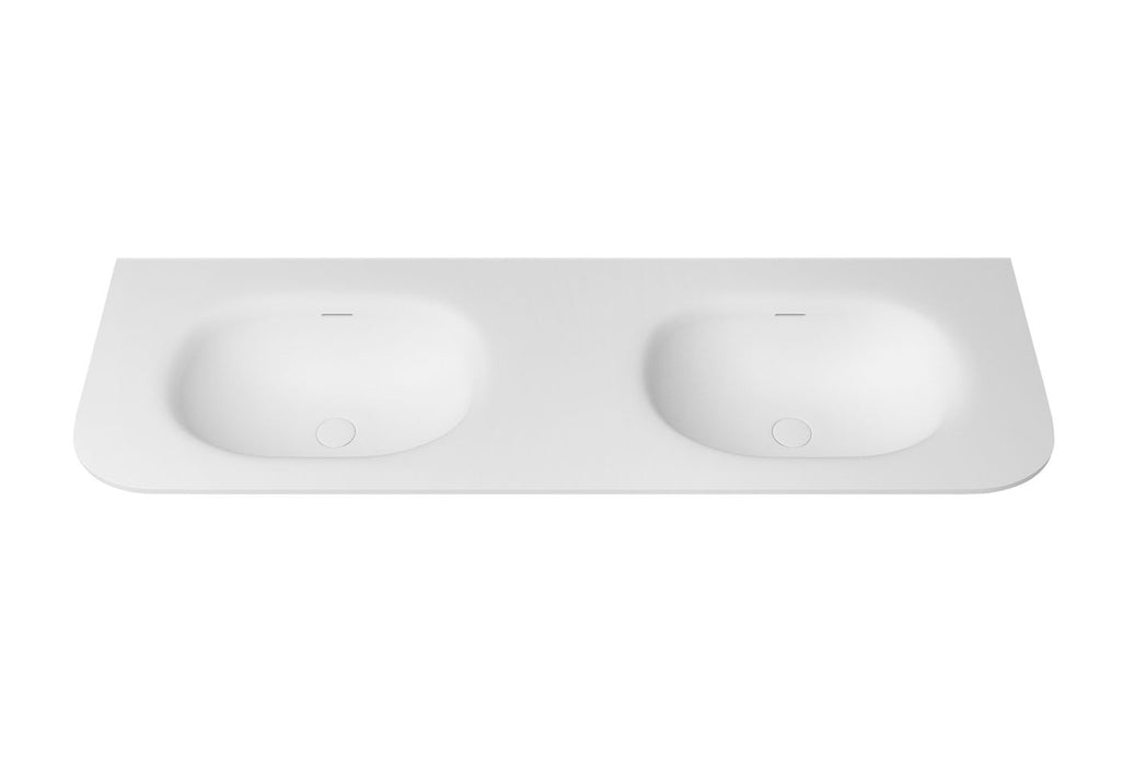 1500mm Double Curved Matte White Solid Surface Stone Integrated Top with Overflow