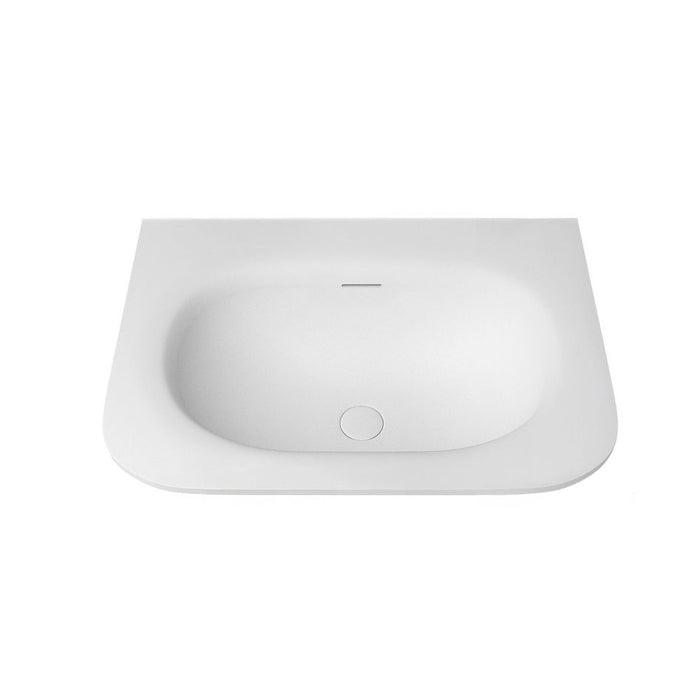 600mm Curved Matte White Solid Surface Stone Integrated Top with Overflow