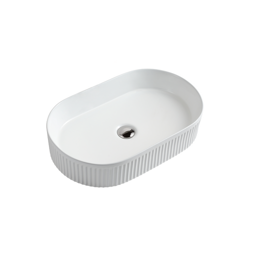 Fluted Oval Matte White Above Counter Basin By Indulge® - Acqua Bathrooms