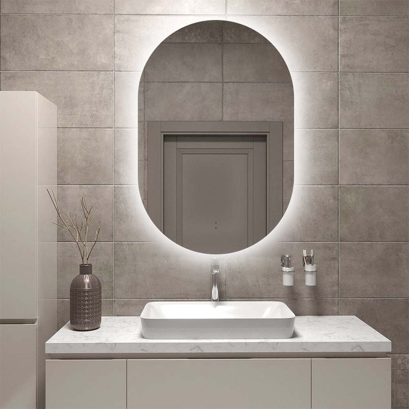 Indulge | Oval Pill Touchless 600 x 900 LED Mirror - Three Light Temperatures - Acqua Bathrooms