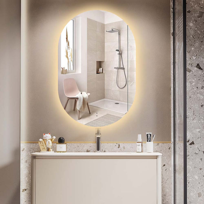 Indulge | Oval Pill Touchless 600 x 900 LED Mirror - Three Light Temperatures - Acqua Bathrooms