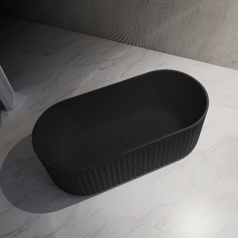 Kelsa Fluted 1500mm Matte Black Designer Round Freestanding Bath - Acqua Bathrooms