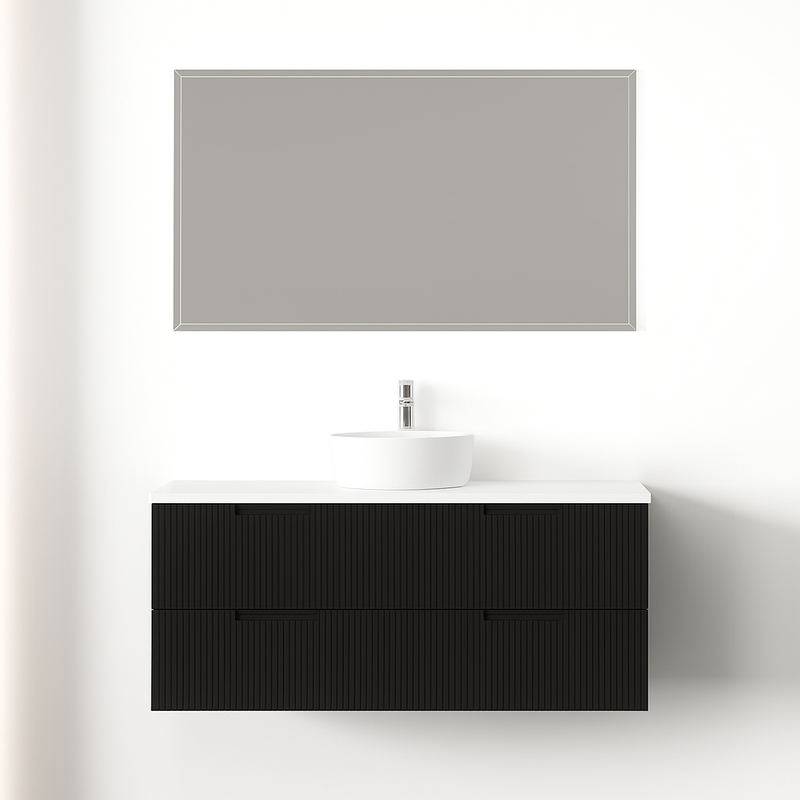 Kelsa 1200 Fluted Matte Black Wall Hung Vanity - Acqua Bathrooms