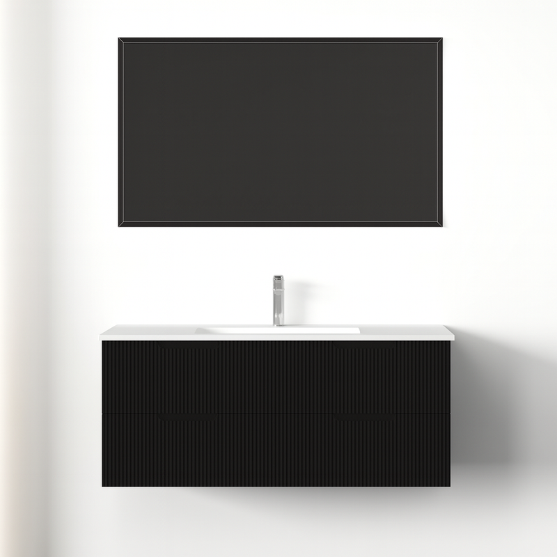 Kelsa 1200 Fluted Matte Black Wall Hung Vanity - Acqua Bathrooms
