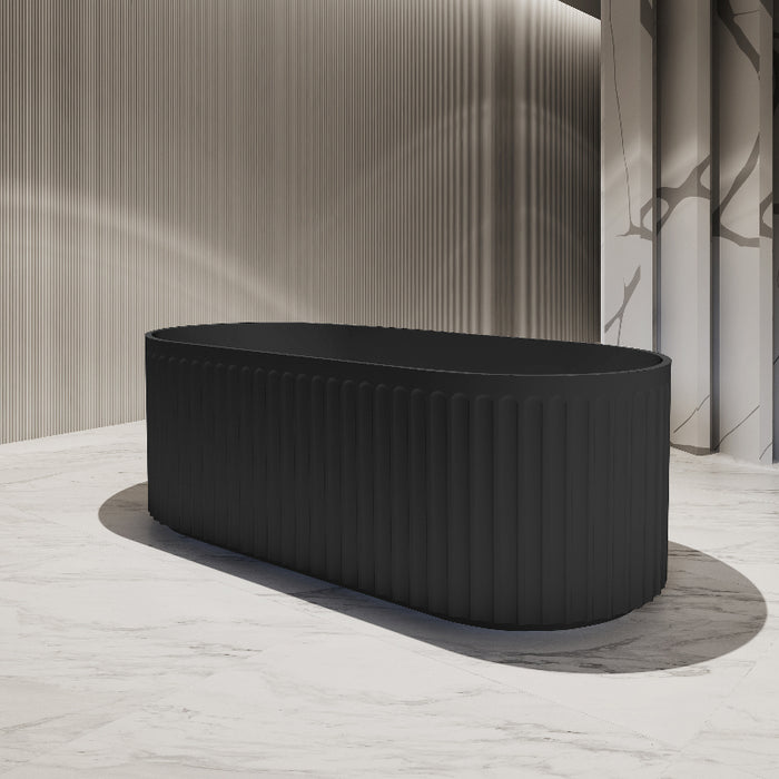 Kelsa Fluted 1500mm Matte Black Designer Round Freestanding Bath - Acqua Bathrooms