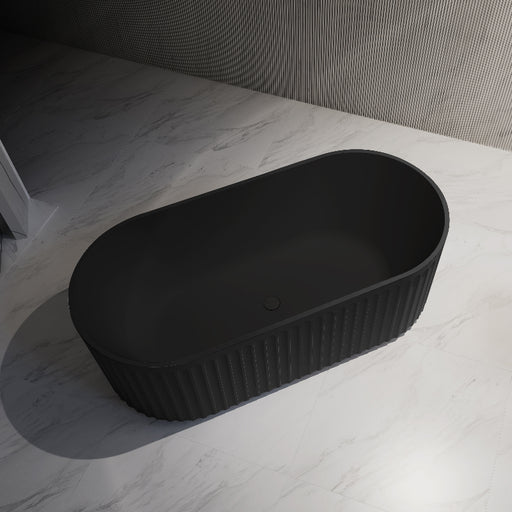 Kelsa Fluted 1500mm Matte Black Designer Round Freestanding Bath - Acqua Bathrooms