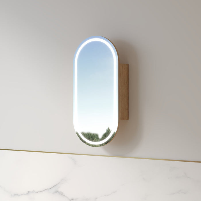 Luna LED 450 x 900 Light Walnut Oval Pill Shaving Cabinet
