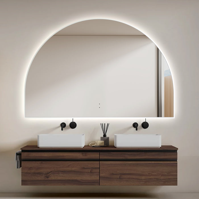 Arched Touchless 1200 x 800 Matte White LED Mirror - Three Light Temperatures - Acqua Bathrooms
