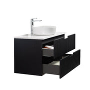 Kelsa 900 Fluted Matte Black Wall Hung Vanity - Acqua Bathrooms