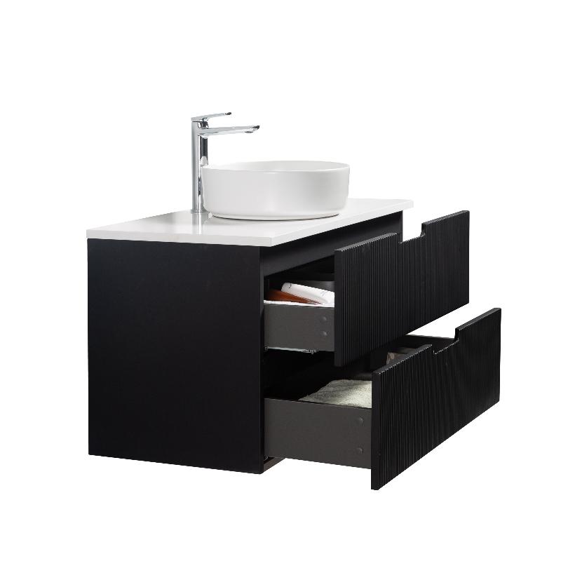 Kelsa 900 Fluted Matte Black Wall Hung Vanity - Acqua Bathrooms