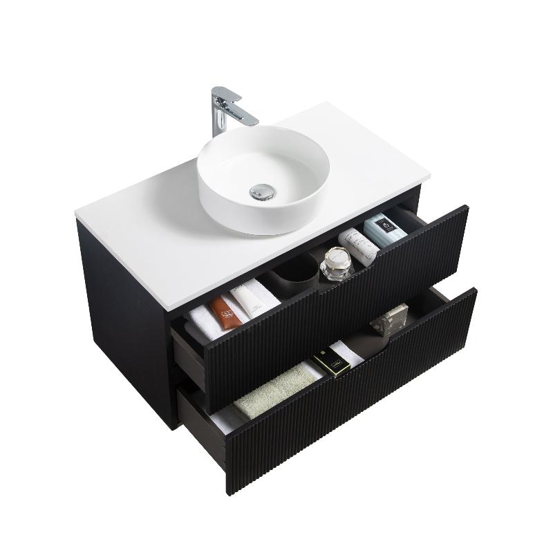 Kelsa 900 Fluted Matte Black Wall Hung Vanity - Acqua Bathrooms