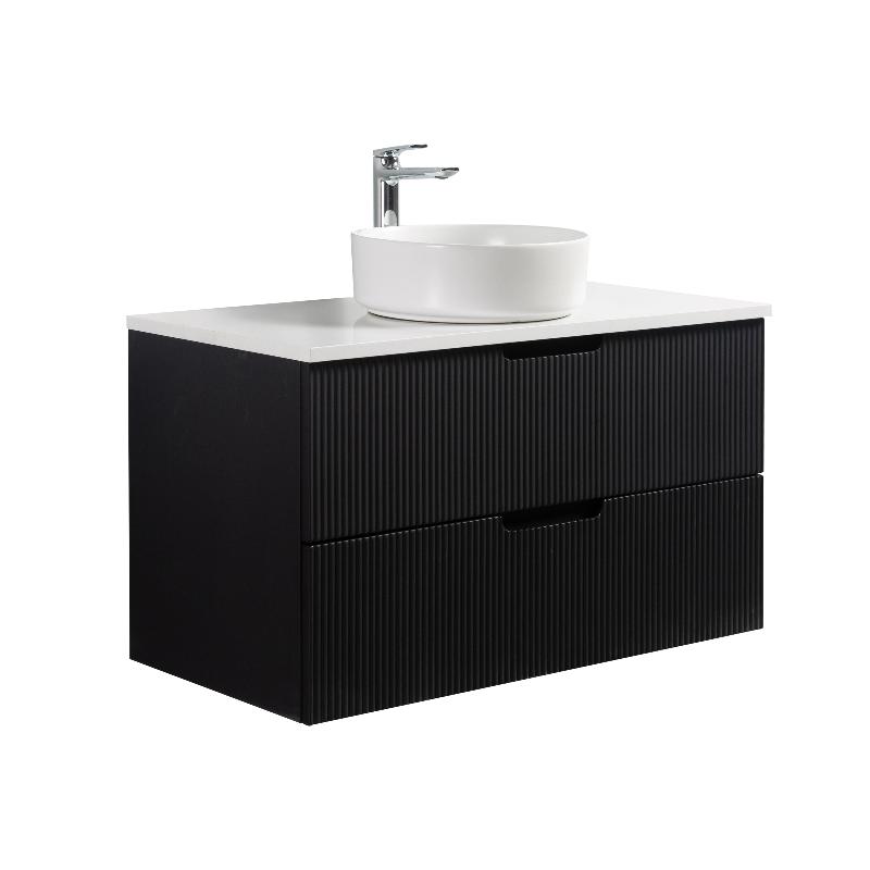 Kelsa 900 Fluted Matte Black Wall Hung Vanity - Acqua Bathrooms