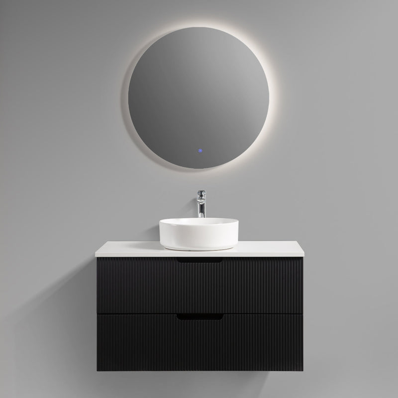 Kelsa 900 Fluted Matte Black Wall Hung Vanity - Acqua Bathrooms