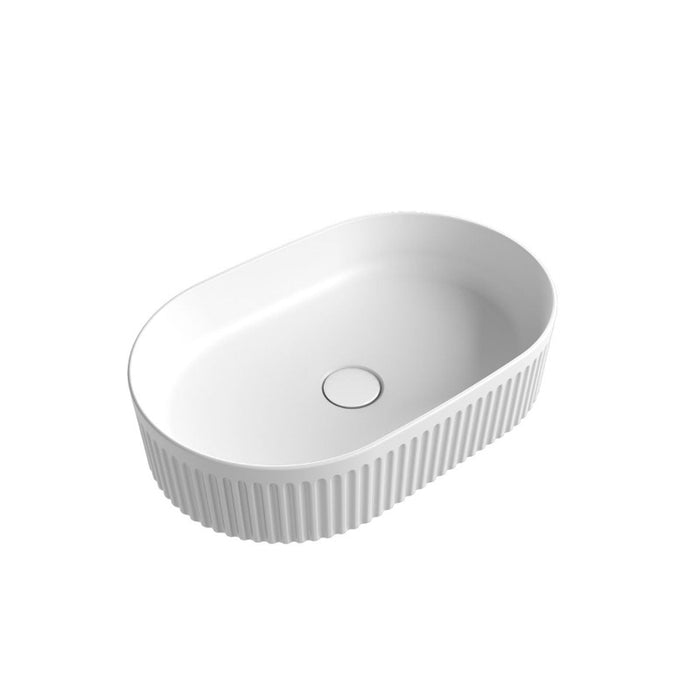 Fluted Oval Matte White Above Counter Basin By Indulge® - Acqua Bathrooms