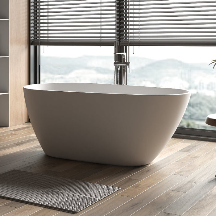 Odessa 1500mm Oval Asymmetrical Matte White Freestanding Bath Tub - Acqua Bathrooms
