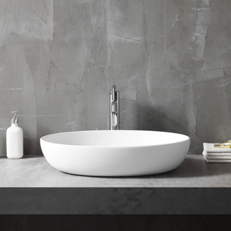 Vela 600mm Solid Surface Stone Oval Above Counter Basin - Acqua Bathrooms
