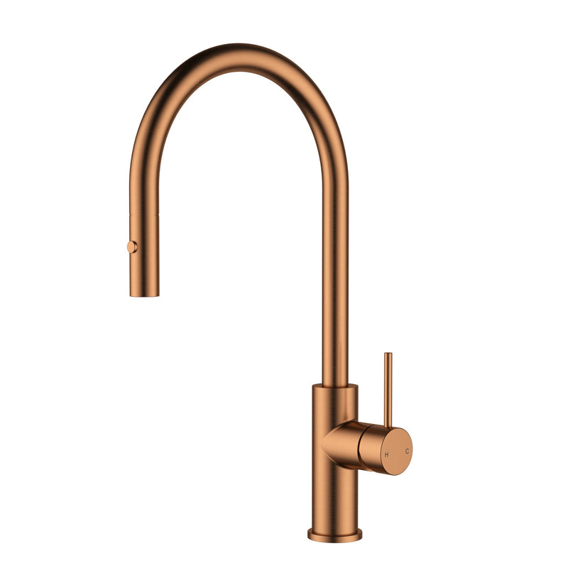 Otus Slimline Brushed Copper SS Gooseneck Pull-Out Sink Mixer In Brushed ss304 – PLC1016SS-BC