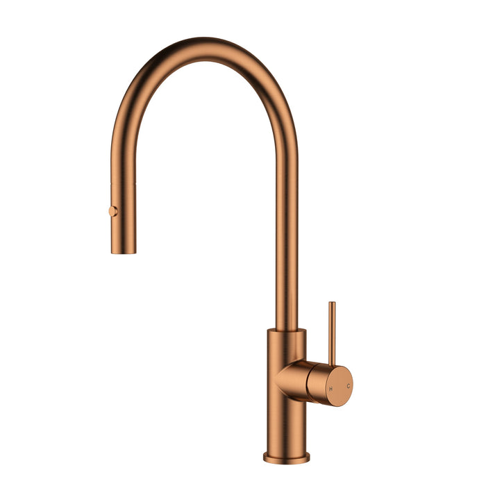 Otus Slimline Brushed Copper SS Gooseneck Pull-Out Sink Mixer In Brushed ss304 – PLC1016SS-BC