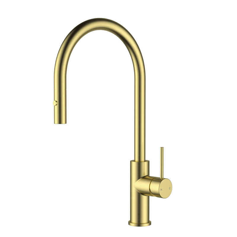 Otus Slimline Brushed Gold SS Gooseneck Pull-Out Sink Mixer In Brushed ss304 – PLC1016SS-BG