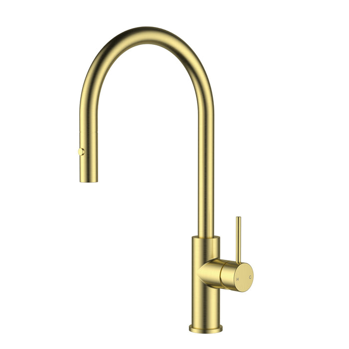 Otus Slimline Brushed Gold SS Gooseneck Pull-Out Sink Mixer In Brushed ss304 – PLC1016SS-BG