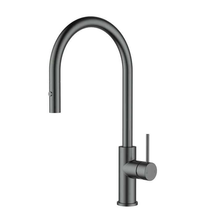 Otus Slimline Gun Metal SS Gooseneck Pull-Out Sink Mixer In Brushed ss304 – PLC1016SS-GM