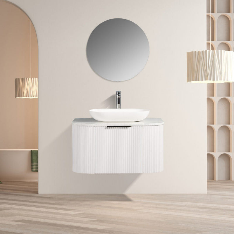 Ronda 900 Curved Fluted Matte White Wall Hung Vanity - Acqua Bathrooms