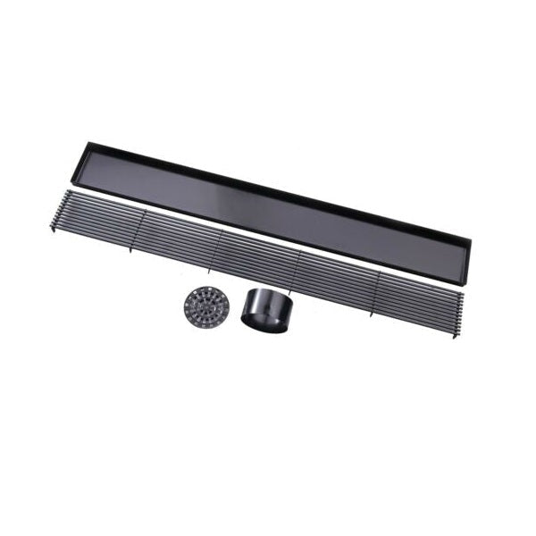 Matte Black 900mm Linear Grill Floor Waste - Acqua Bathrooms