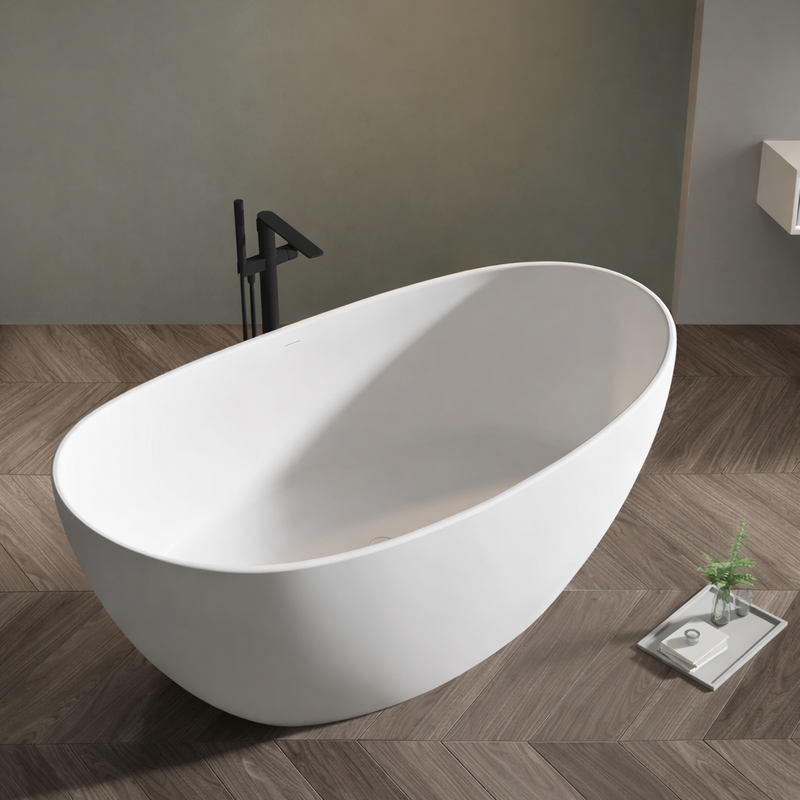 Sorena 1630mm Stone Matte White High End Oval Freestanding Bath Tub