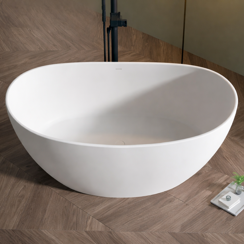Sorena 1630mm Stone Matte White High End Oval Freestanding Bath Tub