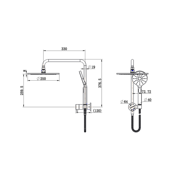 Star Luxury Matte Black Multifunction Compact Shower Rail Set