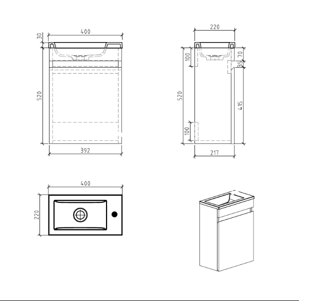 Piccolo 400 Walnut Wall Hung Vanity