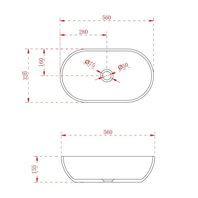 Vara 560mm Solid Surface Stone Oval Above Counter Basin - Acqua Bathrooms