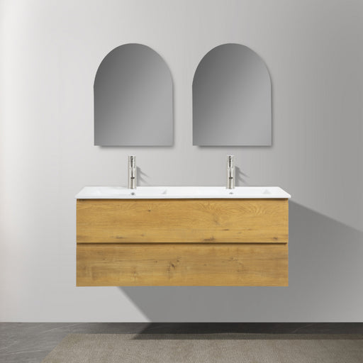 Avia 1200mm Double Fine Oak Wall Hung Vanity With Ceramic Top | Indulge® - Acqua Bathrooms