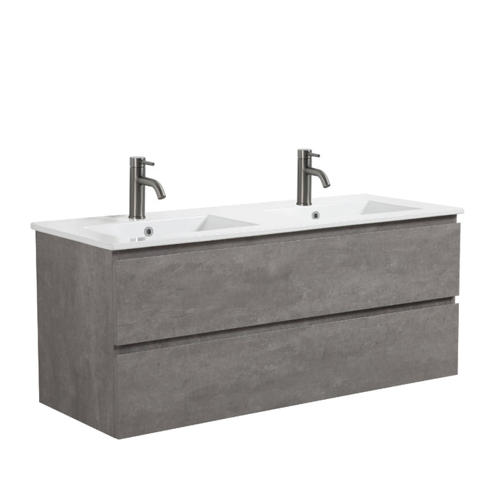 Avia 1200mm Double Grey Ash Wall Hung Vanity With Ceramic Top | Indulge® - Acqua Bathrooms