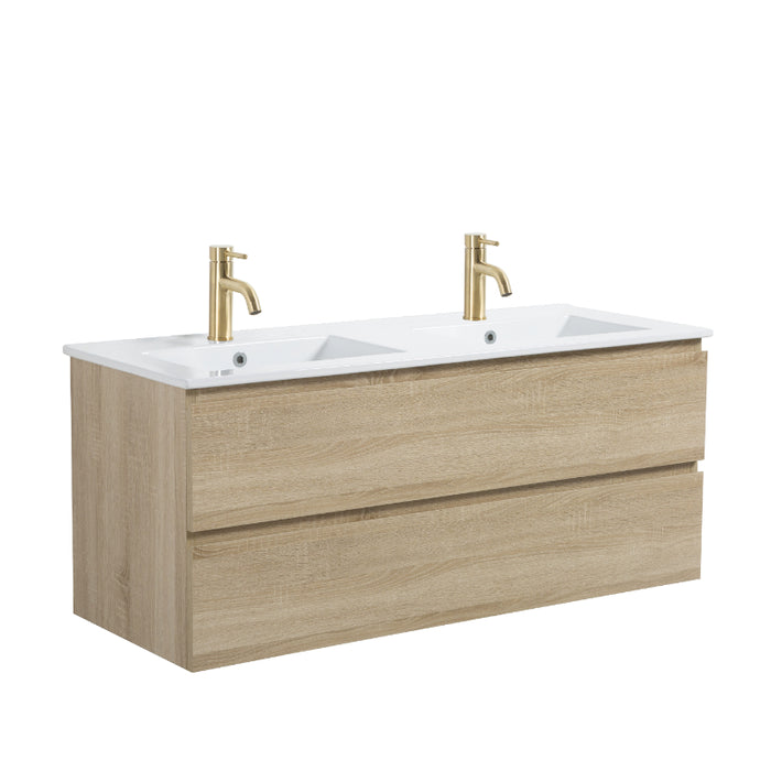 Avia 1200mm Double White Oak Wall Hung Vanity With Ceramic Top | Indulge® - Acqua Bathrooms