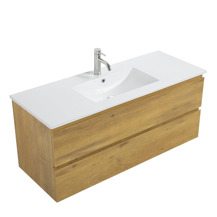 Avia 1200mm Fine Oak Wall Hung Vanity With Ceramic Top | Indulge® - Acqua Bathrooms