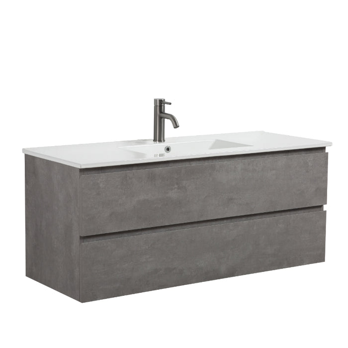 Avia 1200mm Grey Ash Wall Hung Vanity With Ceramic Top | Indulge® - Acqua Bathrooms