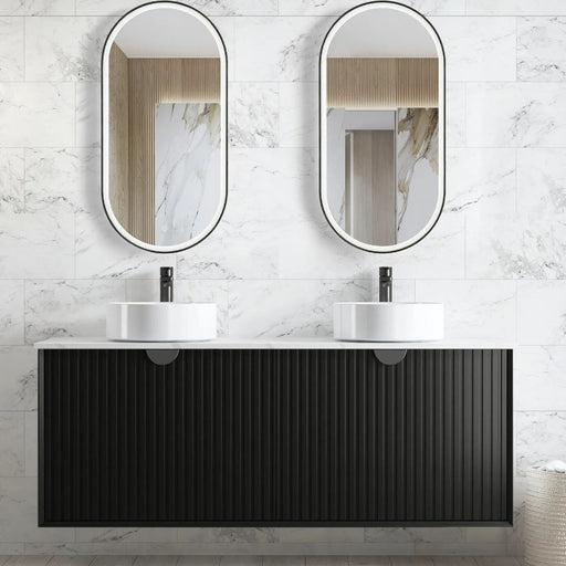 Marlo 1500 Matte Black Double Wall Hung Vanity / Stone Top - Acqua Bathrooms
